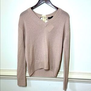 Joseph Cashair Tan V-Neck Sweater with Ribbed Cuffs